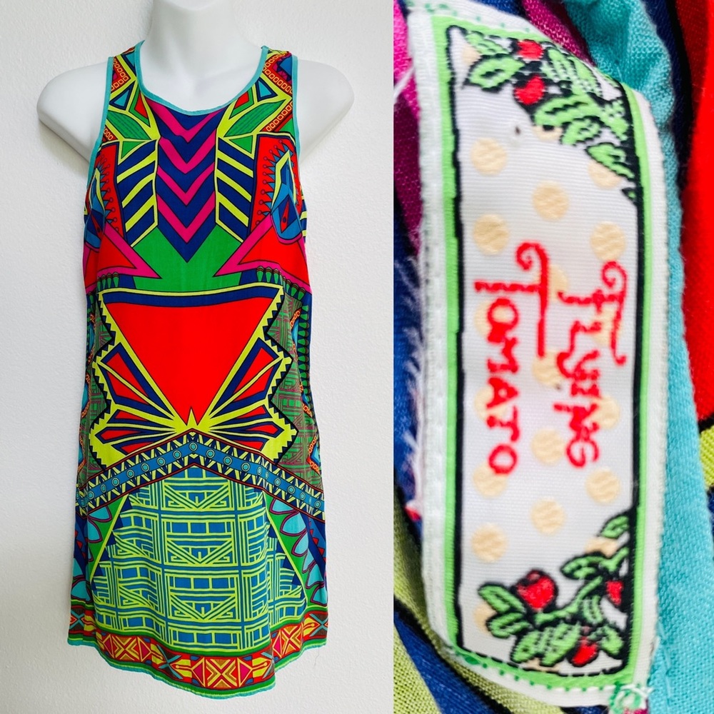 FLYING TOMATO Dress Colorful ART DECO Print Shift Size XS - Picture 1 of 12